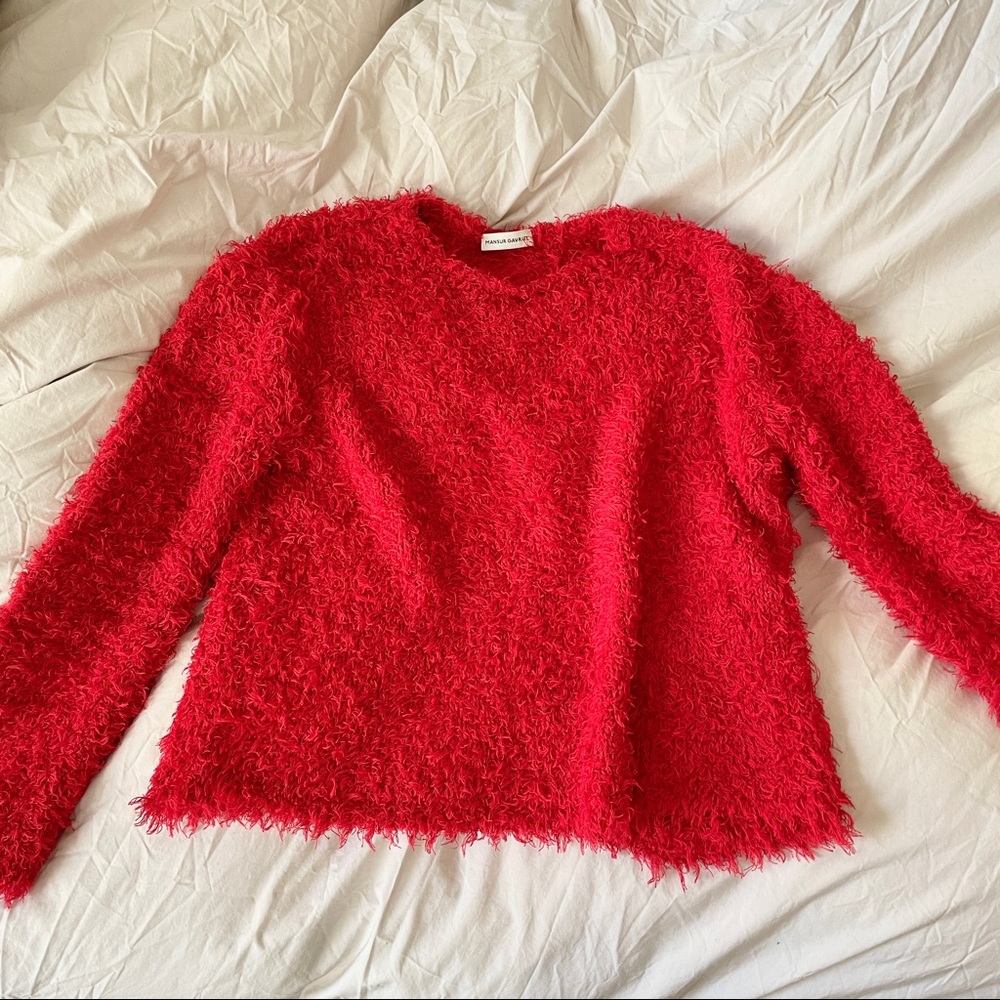 MANSUR GAVRIEL fuzzy faux-fur silk red sweater